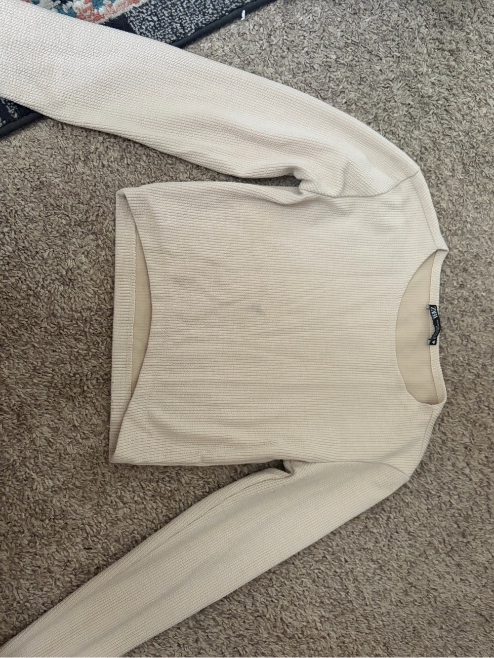 Zara Beige Ribbed Long-Sleeve Knit Top